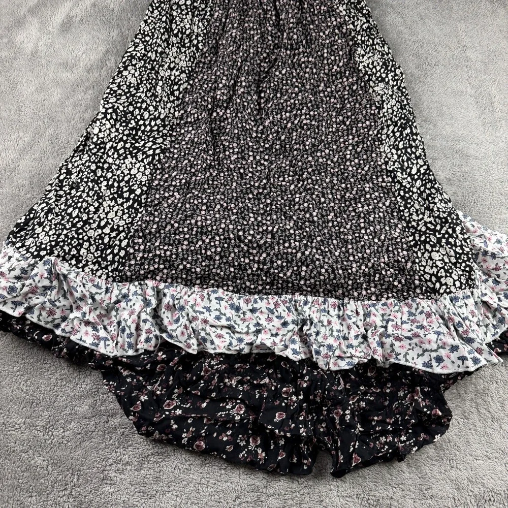 FREE PEOPLE Yesica Floral Ruffle-Trim Maxi Dress Womens Size 8 Black Combo